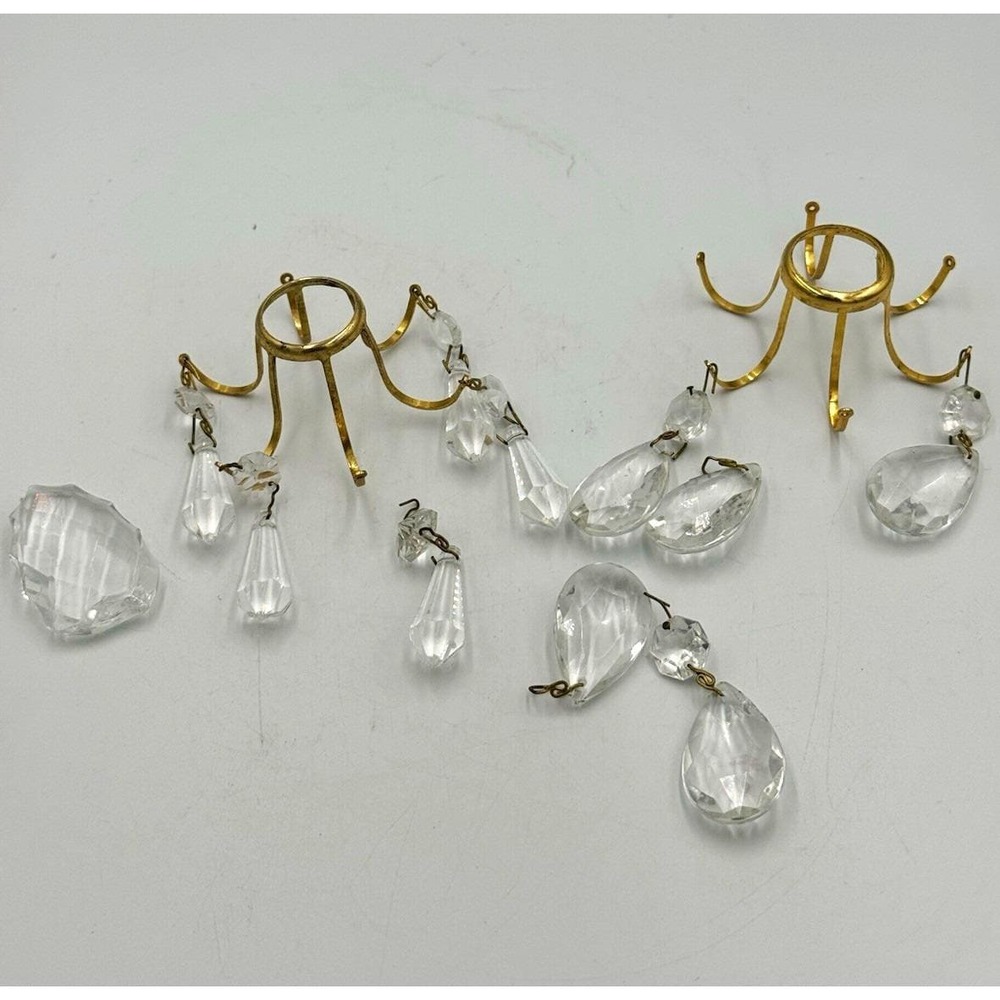 Crystal Chandelier Prism Drops w/ Gold Metal Hooks & Hanging Rings replacements